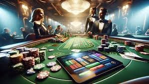Live dealer card game interface showing blackjack table with real dealer and player cards