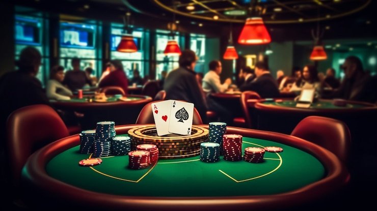 Baccarat game layout showing Banker, Player, and Tie betting positions with chip placement interface
